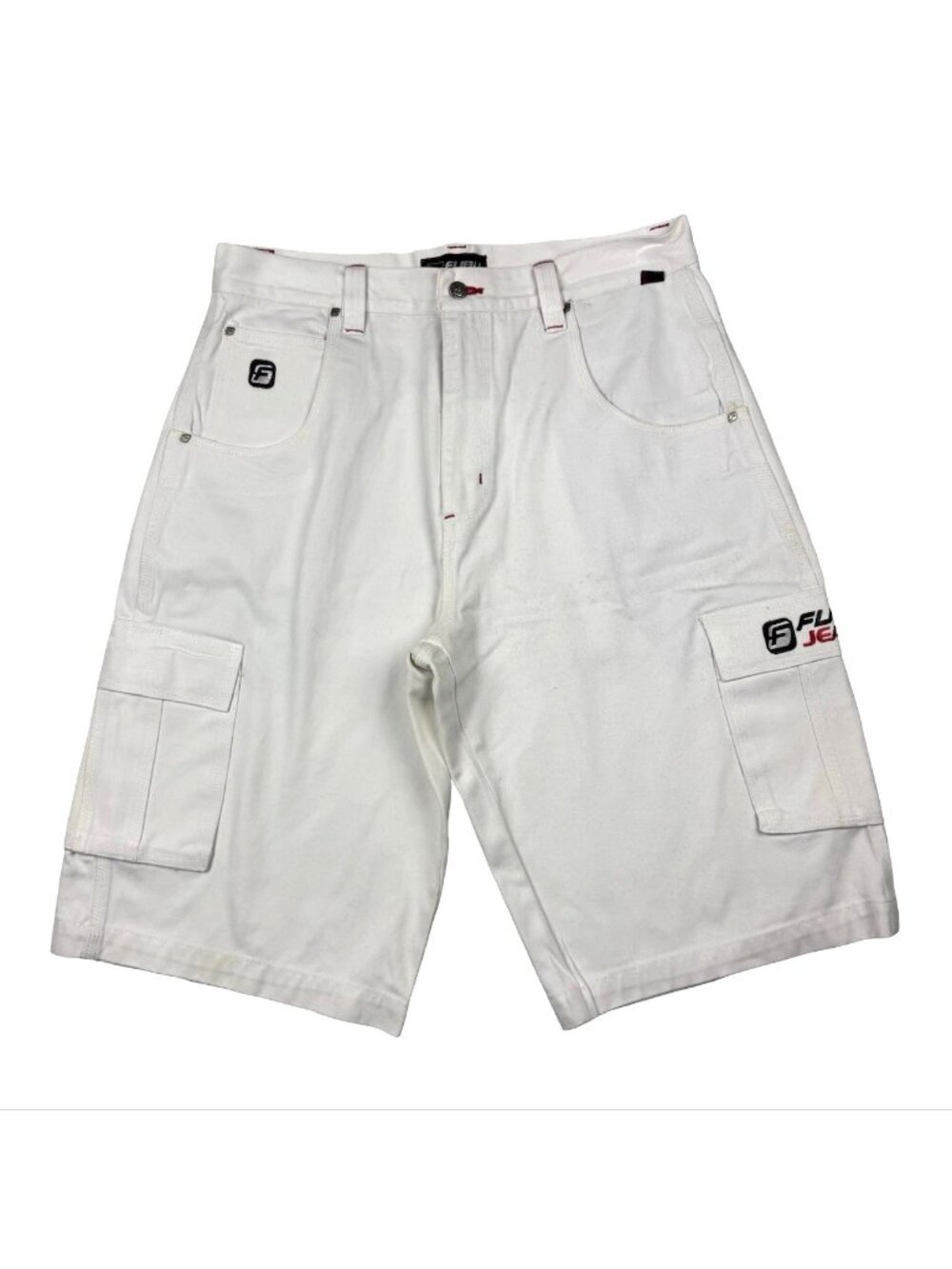 VTG Y2K Fubu Baggy Hip Hop Cargo Pocket Shorts White •  Size 36